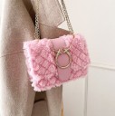 Ladies' Handbag with Artificial Fur and Gold Chain Over the Shoulder Quilted Pattern Decorative Buckle with Deer Heads Flap 22 x 15 x 11 cm 4