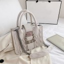 Ladies' Handbag with Chain Strap Made of Artificial Leather Wavy Quilting Decorative Buckle with Gems Two Handles 22 x 17 x 8 cm 3
