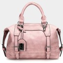 Ladies' Handbag with Decorative Buckles and Pendant Vintage Look Zip Fastening Two Handles Artificial Leather and Polyester 30 x 24 x 12 cm 3