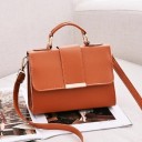 Ladies' Handbag with Short Handle Made of Synthetic Leather Solid Colour Flap with Gold Label Adjustable Shoulder Strap 20 x 15 x 6 cm 3