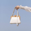 Ladies' Handbag with Wooden Look Frame Artificial Leather Chunky Chain Handle Rotating Closure Shoulder Strap 24 x 18 x 10 cm 9