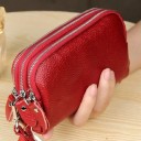 Ladies' Handheld Wallet in Genuine Leather Three Zip Compartments Wrist Strap Space for Mobile Phone and Banknotes 17.5 x 10 x 4 cm 2