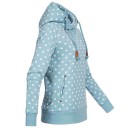 Ladies' Hoodie with a Hood and High Crossover Collar All-over Heart Print Decorative-tipped Drawstrings Side Pockets Polyester 4