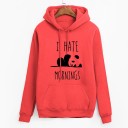 Ladies' Hoodie with a Sleeping Panda Print Humorous Slogan About Dislike for Mornings Kangaroo Pocket Drawstring in Hood Ribbed Cuffs and Hem 2