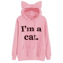 Ladies' Hoodie with Cat Ears on the Hood Print I'm a cat Kangaroo Pocket Adjustable Drawstring Long Sleeves Ribbed Cuffs Cotton and Polyester 4