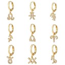 Ladies' Hoop Earring with Hanging Zodiac Sign Pendant Adorned with Sparkling Stones Small Hoop for the Ear Costume Metal 24