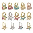 Ladies' Hoop Earring with Heart or Star Pendant Set with Zirconia Fashion Jewellery Pack of 1 30