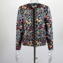 Ladies' jacket for spring and autumn with a colourful floral pattern on a black background Without collar Decorative stripes with ornament Cotton 6