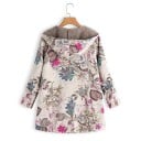 Ladies' Jacket with Floral Print and Hood Fluffy Plush Lining Even in the Hood Zip Fastening Side Pockets Polyester with Cotton 4