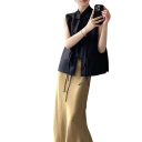 Ladies' Jacquard Waistcoat without Sleeves with Collar and Button Fastening Elegant Plain Waistcoat Made of Polyester and Cotton for Everyday Wear 4