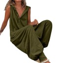 Ladies' Jumpsuit Plain Model Wide Trousers Wide Straps Button Fastening V-Neck 95% Polyester 5% Spandex 4