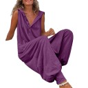 Ladies' Jumpsuit Plain Model Wide Trousers Wide Straps Button Fastening V-Neck 95% Polyester 5% Spandex 6