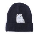 Ladies' Knitted Beanie Hat with a Patch of a Cat Peeking Out from the Turned-up Brim Slightly Stretchy Cotton and Polyester Head Size 56 to 4