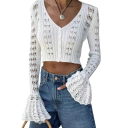 Ladies' Knitted Cardigan with V-Neck Plain Button-Up Sweater with Flared Sleeves Elegant Fashion Sweater Polyester and Cotton 11