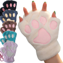 Ladies' Knitted Mittens Universal Size Plush Polyester Warm Winter Gloves with Cat Paw Pattern Soft Comfortable Mittens 1