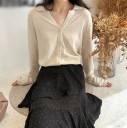 Ladies' Knitted Shirt with Collar and Buttons Soft Cotton Knit Long Sleeves V-Neck Straight Fit for Everyday Wear 5