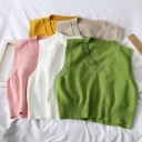Ladies' Knitted Sleeveless Vest with a Deep V-neck Shorter Loose Fit Ribbed Hems Plain Smooth Knit Cotton 7
