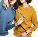 Ladies' Knitted Sweatshirt with a Hood and Drawstring Long Raglan Sleeves Ribbed Cuffs and Hem Polyester 14