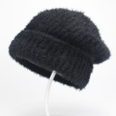 Ladies' Knitted Winter Beanie Hat with Soft Fuzz Ribbed Knit with Turned-up Hem Cotton, Polyester, and Wool Head Circumference 55 to 63 cm 2