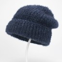 Ladies' Knitted Winter Beanie Hat with Soft Fuzz Ribbed Knit with Turned-up Hem Cotton, Polyester, and Wool Head Circumference 55 to 63 cm 7