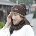 Ladies' Knitted Winter Set Beanie and Neck Warmer Warming Fleece Inside Fallen Cut Textured Knitted Pattern Wool and Cotton One Size Fits 3
