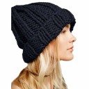 Ladies' Knitted Wool Beanie Chunky Ribbed Knitting Wide Turned-up Brim Loose Slightly Elongated Fit Head Circumference 56 to 58 cm 13