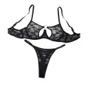 Ladies' Lace Bra Set with Underwire and Metal Heart in the Centre and Adjustable Side Straps Thong 1