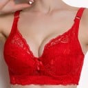 Ladies' Lace Bra with Floral Pattern Wide Lace Trim Adjustable Straps Hook Fastening Decorative Bow Cotton 10