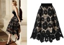 Ladies' Lace Midi Skirt with Floral Pattern A-line Skirt with Wide Waistband and Lining Scalloped Floral Hem Polyester Skirt 3
