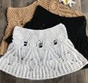 Ladies' Lace Mini Skirt with Crocheted Pattern A-Line Cut Waist with Circular Ornaments Wavy Hem Cotton and Polyester 13