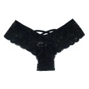 Ladies' Lace V-String Thong with a V-Shaped Back Crossed Thin Straps Floral Lace with Wavy Hem Spandex 3