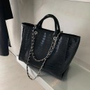 Ladies' Large Shopper Bag 41 x 26 x 18 cm Faux Leather with Crocodile Embossing Short Handles and Chain Straps for Shoulder Carrying Suitable 6