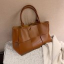 Ladies' Large Shopper Bag Made of Synthetic Leather Woven Pattern of Wide Strips Two Long Handles Decorative Bow Spacious 49 x 26 x 14 cm 2
