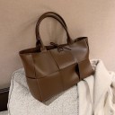 Ladies' Large Shopper Bag Made of Synthetic Leather Woven Pattern of Wide Strips Two Long Handles Decorative Bow Spacious 49 x 26 x 14 cm 3