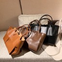 Ladies' Large Shopper Bag Made of Synthetic Leather Woven Pattern of Wide Strips Two Long Handles Decorative Bow Spacious 49 x 26 x 14 cm 5