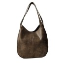 Ladies' large shoulder bag in hobo style Two long handles Soft rounded shape Artificial leather Vintage look 28 x 30 x 12 cm 4