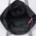 Ladies' Large Shoulder Bag Made of Nylon and Polyester Zip Closure Front Mesh Pocket Striped Handles Black with Large Letter Print 5