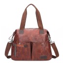 Ladies' Large Shoulder Bag Made of Synthetic Leather 38 x 35 x 13 cm Two Front Pockets Textile Handles and Detachable Strap Patchwork Look 2