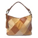 Ladies' large shoulder bag with patchwork pattern Diamond-shaped pieces Decorative tassels Synthetic leather and polyester 38 x 30 x 13 cm 2