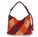 Ladies' large shoulder bag with patchwork pattern Diamond-shaped pieces Decorative tassels Synthetic leather and polyester 38 x 30 x 13 cm 5