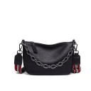 Ladies' Leather Crossbody Handbag in Crescent Shape Decorative Link Chain and Wide Striped Strap with Carabiners Zip 22 x 19 x 8 cm 1