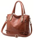 Ladies' leather handbag for hand or shoulder carry Detachable adjustable strap Gold metal buckles Rear zip pocket 34 x 26 x 16 cm 3