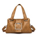 Ladies' leather handbag for hand or shoulder use Decorative square buckle Two handles and strap Leather and polyester Dimensions 32 x 18 3