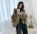 Ladies' Leather Jacket with Fox Fur Short Winter Biker Jacket with Fur Sleeves and Wide Lapels Zip Fastening and Buckle Belt 11