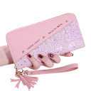 Ladies' Leather Wallet with Sequin Pattern, Lucky Tassel and Bow on Zip 19x9x2.5 cm Card Slots Coin Pocket Secure Fastening 5