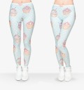 Ladies' Leggings with Cupcakes - Light Blue 3