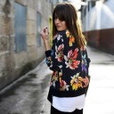 Ladies' Lightweight Floral Bomber Jacket Black Background with Large Colourful Flowers Ribbed Cuffs and Hem Polyester 6