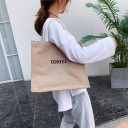 Ladies' linen bag for hand or shoulder with black inscription Spacious Bag 35 x 32 x 18 cm Light Handles Natural Beige Colour 2
