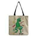 Ladies' Linen Bag with Dinosaur Print 40 x 40 cm Shopping Bag with Two Black Handles Square Shape For Shopping and Everyday Use 2
