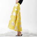 Ladies' Long A-Line Skirt with Yellow Floral Pattern Textured Structure on White Background Polyester Knee-Length 5